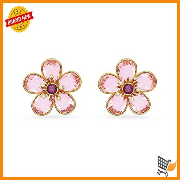 Luna Mini Flower Crystal Stud Earring In Gold | POTOSKA  Crystal Flower Stud Earrings Gold Tone Metal Fine Jewelry Gift